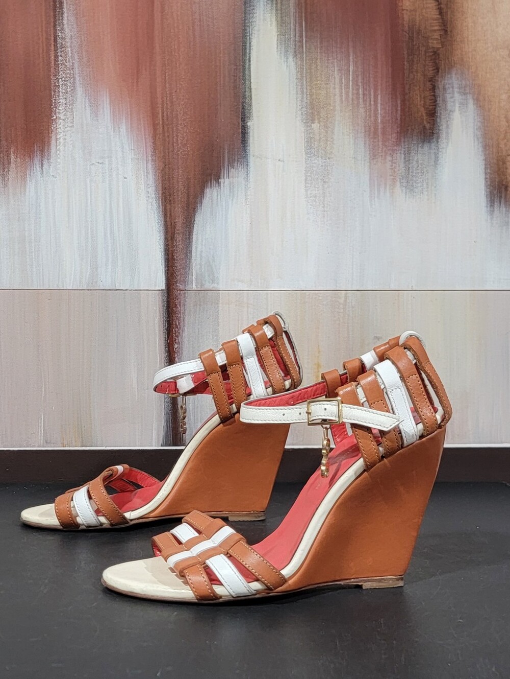 Costume National Womens Leather Wedge Sandal Heels Multicolor 38.5 EU 7 US